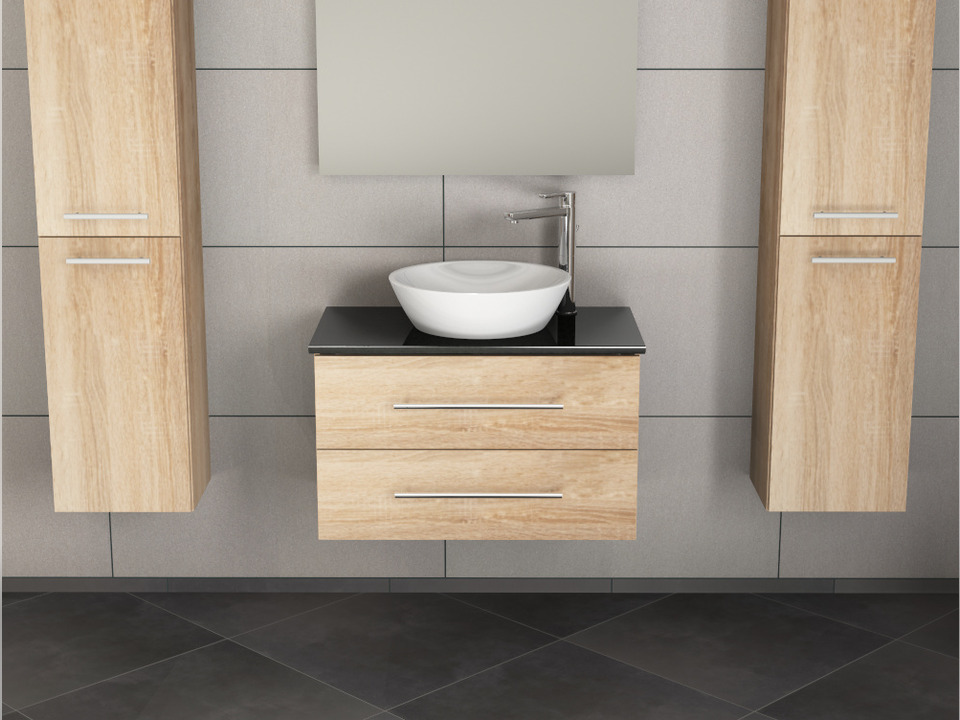 Flex Badm&ouml;bel 80, Eiche Gold, Keramik Waschbecken, Natursteinplatte