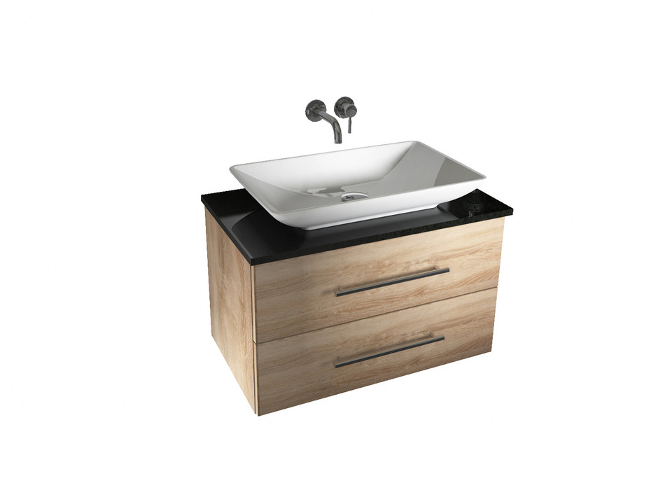 Flex Badm&ouml;bel 80, Eiche Gold, Keramik Waschbecken, Natursteinplatte