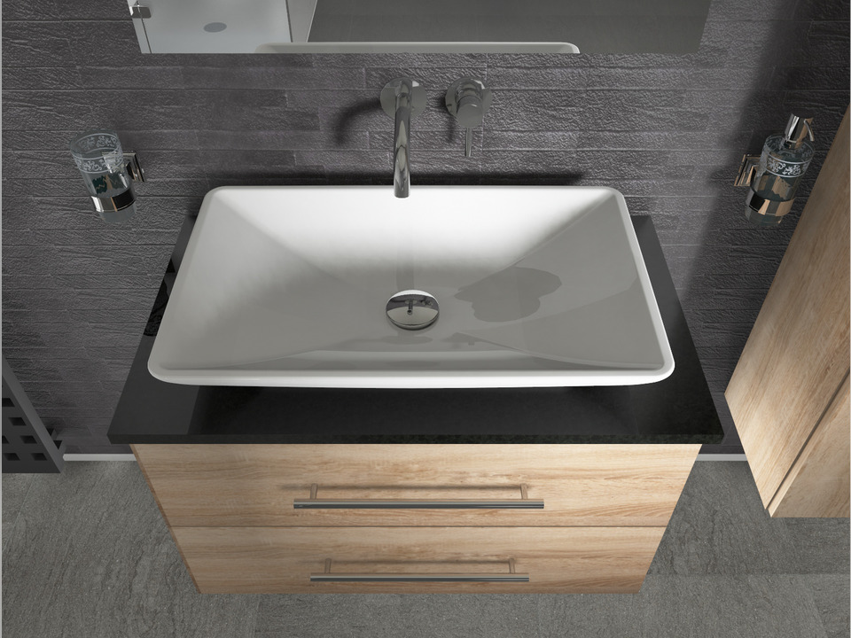 Flex Badm&ouml;bel 80, Eiche Gold, Keramik Waschbecken, Natursteinplatte