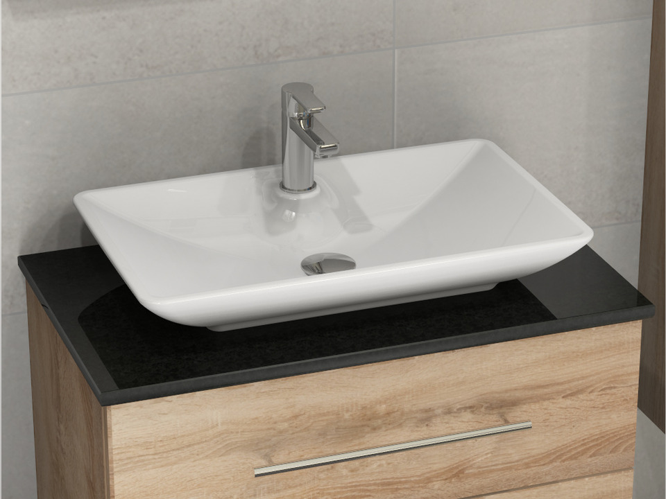 Flex Badm&ouml;bel 80, Eiche Gold, Keramik Waschbecken, Natursteinplatte