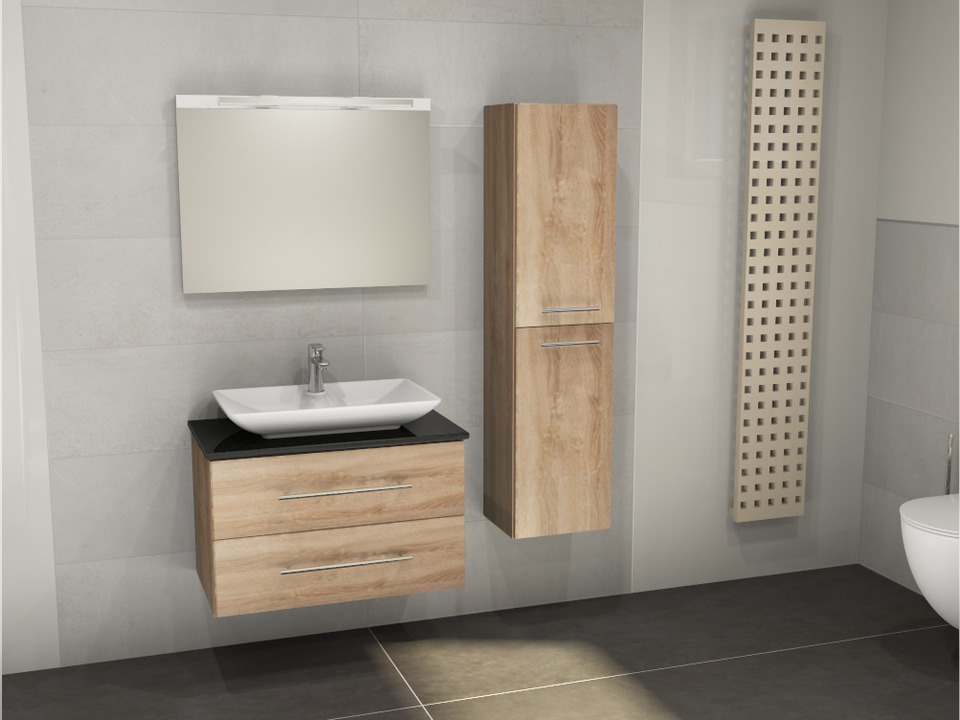 Flex Badm&ouml;bel 80, Eiche Gold, Keramik Waschbecken, Natursteinplatte
