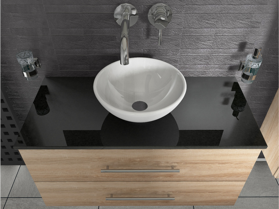 Flex Badm&ouml;bel 100, Eiche Gold, Keramik Waschbecken, Natursteinplatte