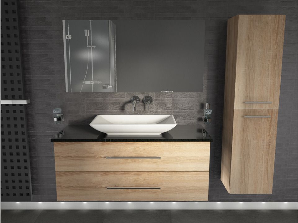 Flex Badm&ouml;bel 120, Eiche Gold, Keramik Waschbecken, Natursteinplatte