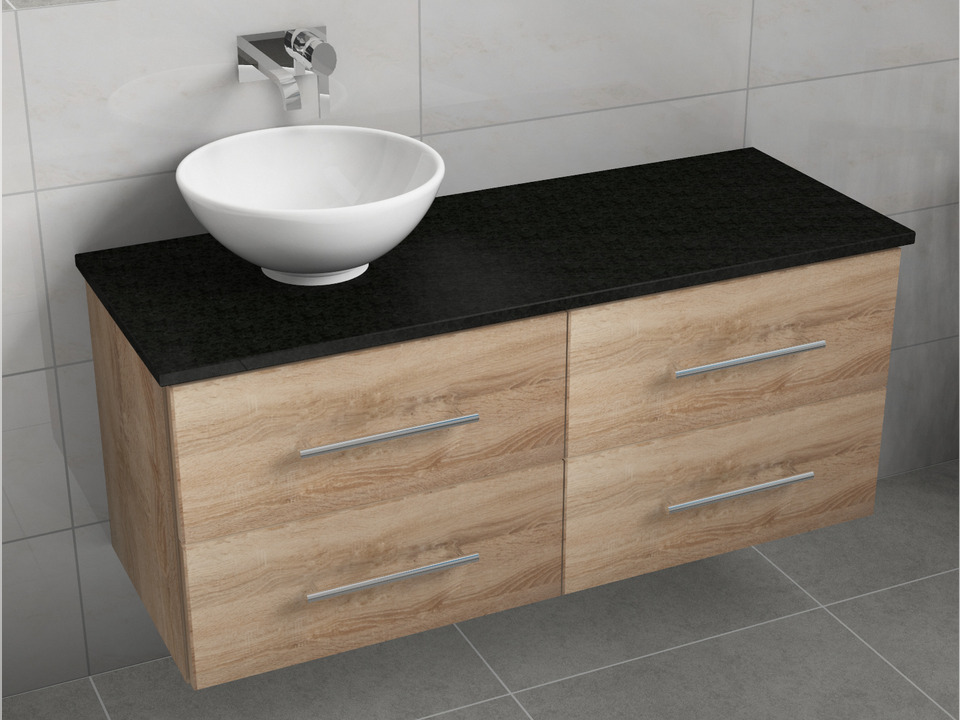 Flex Badm&ouml;bel 120, Eiche Gold, Keramik Waschbecken, Natursteinplatte