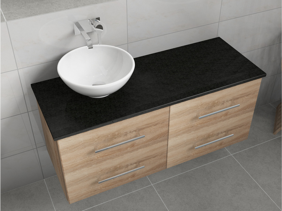 Flex Badm&ouml;bel 120, Eiche Gold, Keramik Waschbecken, Natursteinplatte
