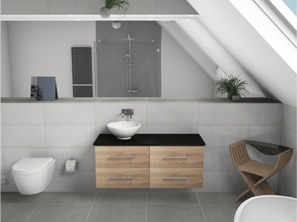 Flex Badm&ouml;bel 120, Eiche Gold, Keramik Waschbecken, Natursteinplatte