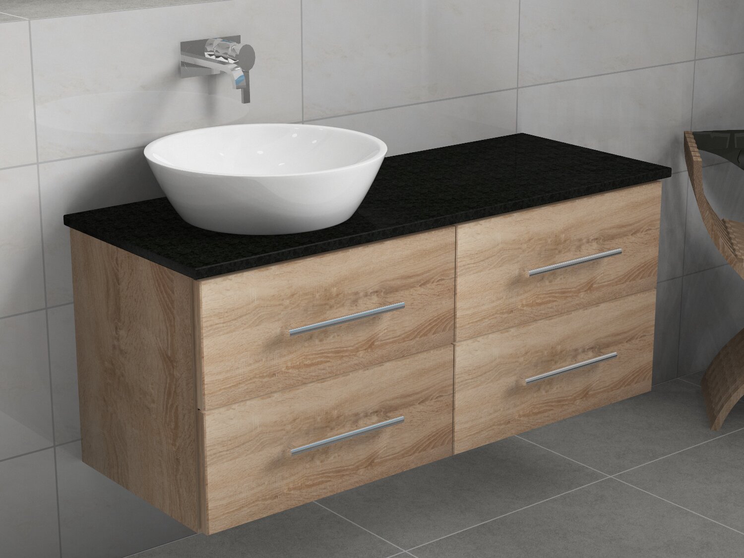Flex Badm&ouml;bel 120, Eiche Gold, Keramik Waschbecken, Natursteinplatte