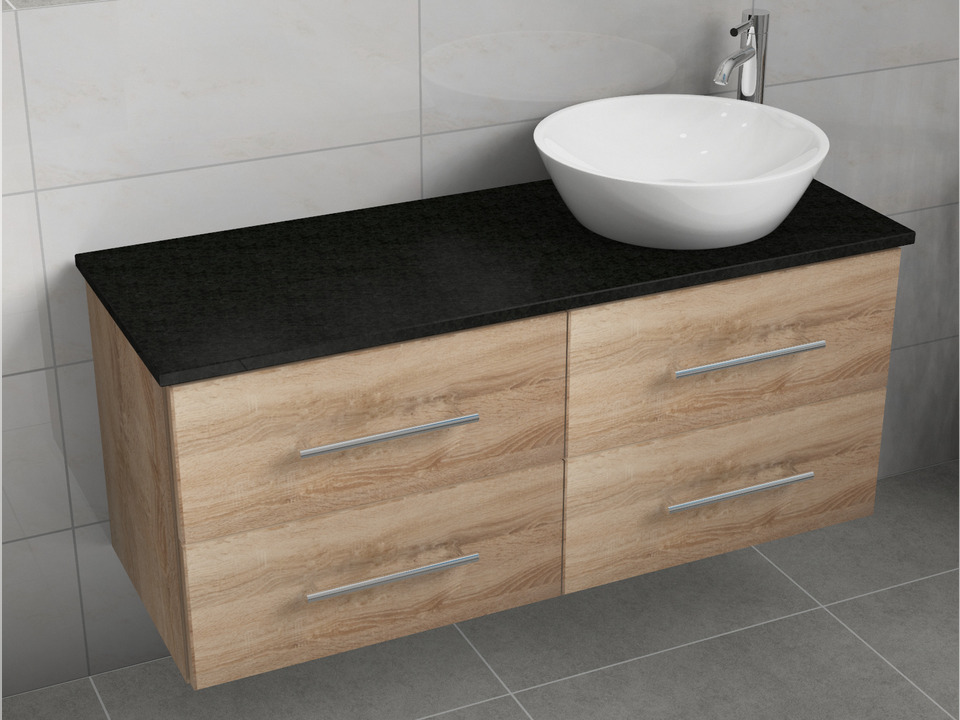 Flex Badm&ouml;bel 120, Eiche Gold, Keramik Waschbecken, Natursteinplatte