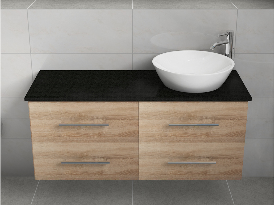 Flex Badm&ouml;bel 120, Eiche Gold, Keramik Waschbecken, Natursteinplatte