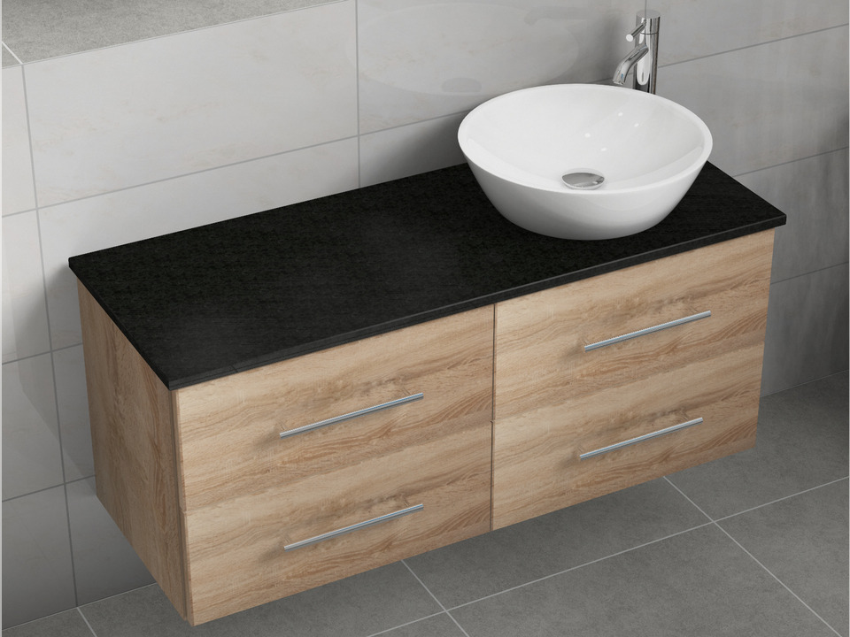 Flex Badm&ouml;bel 120, Eiche Gold, Keramik Waschbecken, Natursteinplatte
