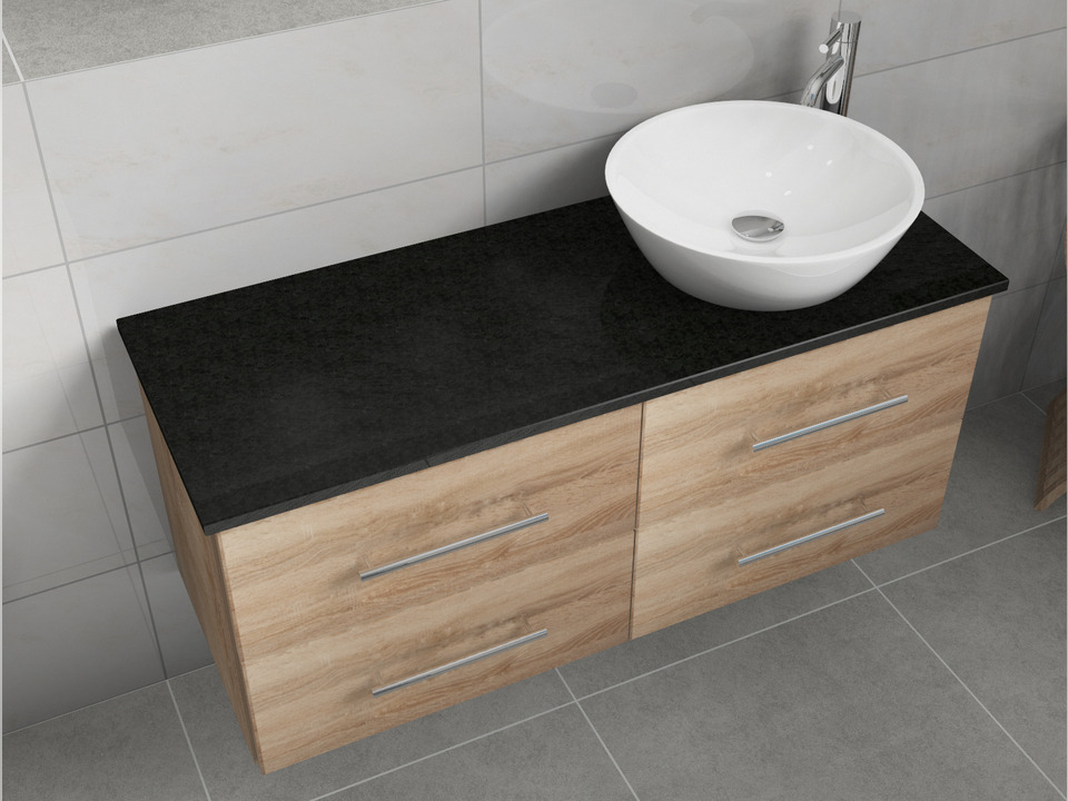 Flex Badm&ouml;bel 120, Eiche Gold, Keramik Waschbecken, Natursteinplatte