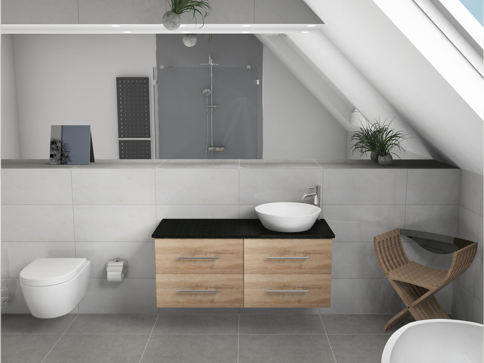 Flex Badm&ouml;bel 120, Eiche Gold, Keramik Waschbecken, Natursteinplatte