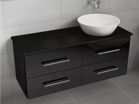 Flex Badmöbel 120, Schwarz Hochglanz Lackiert,...
