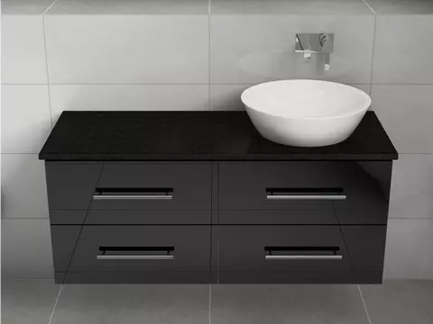 Flex Badmöbel 120, Schwarz Hochglanz Lackiert,...