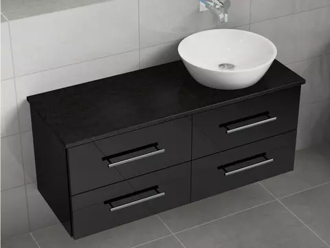 Flex Badmöbel 120, Schwarz Hochglanz Lackiert,...