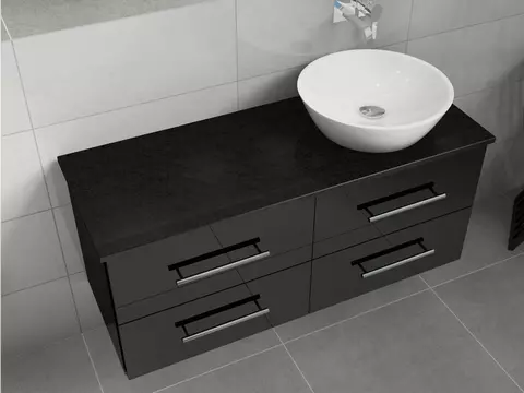 Flex Badmöbel 120, Schwarz Hochglanz Lackiert,...