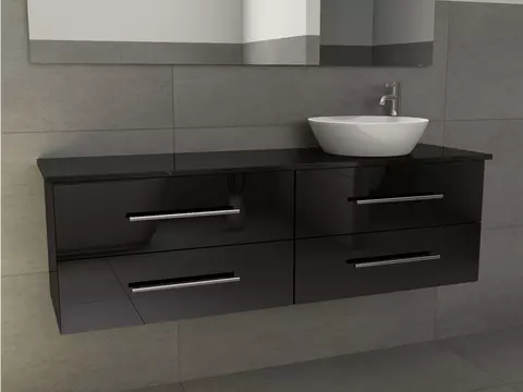 Flex Badmöbel 160, Schwarz Hochglanz Lackiert,...