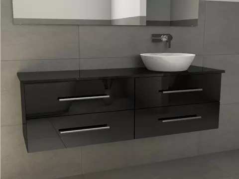 Flex Badmöbel 160, Schwarz Hochglanz Lackiert,...