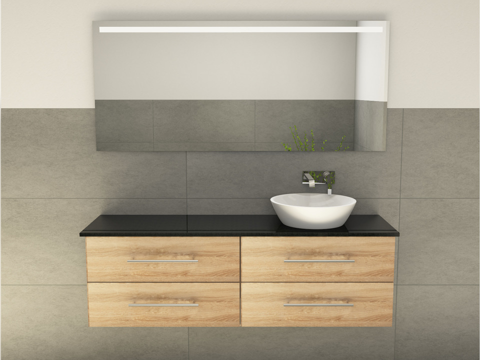 Flex Badm&ouml;bel 160, Eiche Gold, Keramik Waschbecken, Natursteinplatte