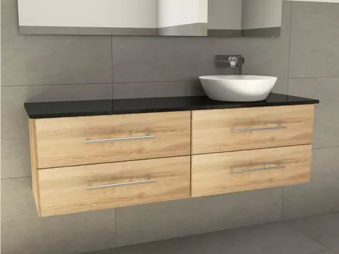 Flex Badmöbel 160, Eiche Gold, Keramik Waschbecken,...