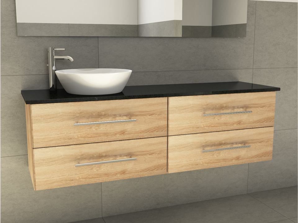 Flex Badm&ouml;bel 160, Eiche Gold, Keramik Waschbecken, Natursteinplatte