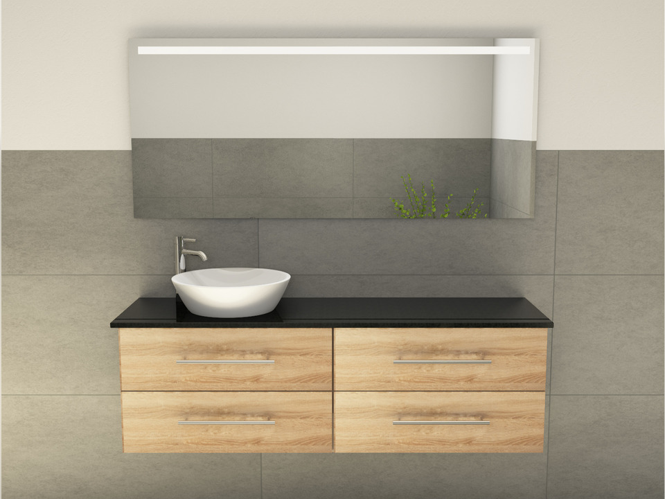 Flex Badm&ouml;bel 160, Eiche Gold, Keramik Waschbecken, Natursteinplatte