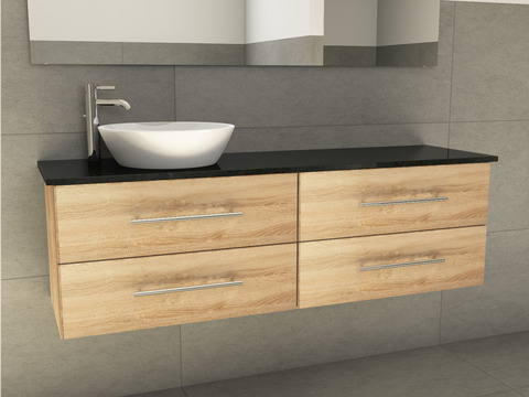 Flex Badmöbel 160, Eiche Gold, Keramik Waschbecken,...