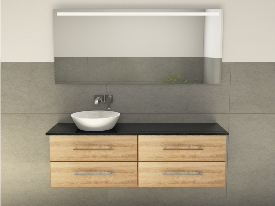 Flex Badm&ouml;bel 160, Eiche Gold, Keramik Waschbecken, Natursteinplatte