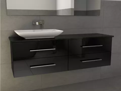 Flex Badmöbel 160, Schwarz Hochglanz Lackiert,...