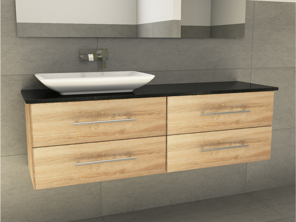 Flex Badm&ouml;bel 160, Eiche Gold, Keramik Waschbecken, Natursteinplatte