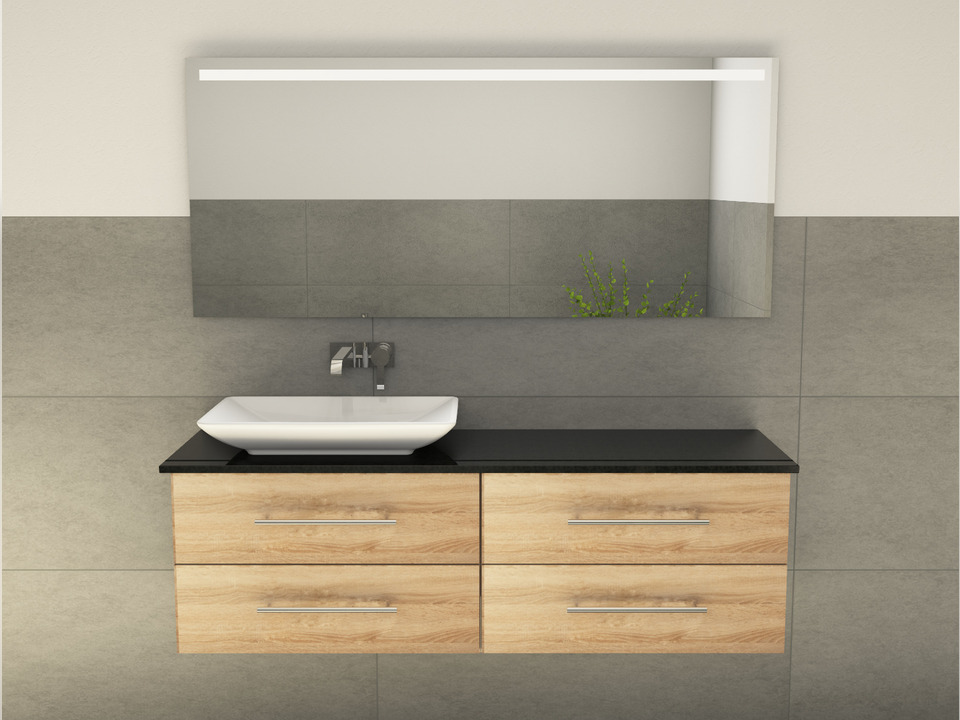 Flex Badm&ouml;bel 160, Eiche Gold, Keramik Waschbecken, Natursteinplatte