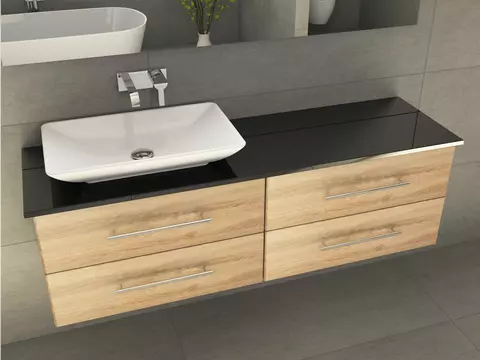 Flex Badmöbel 160, Eiche Gold, Keramik Waschbecken,...