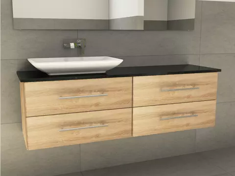 Flex Badmöbel 160, Eiche Gold, Keramik Waschbecken,...