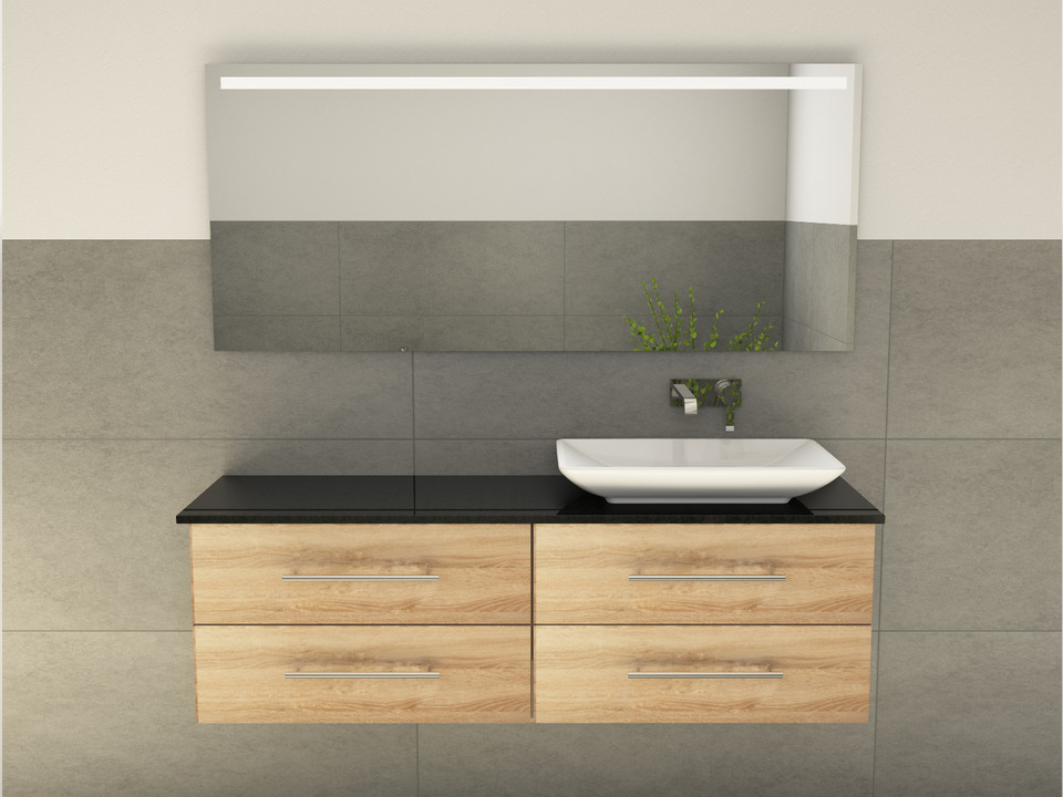 Flex Badm&ouml;bel 160, Eiche Gold, Keramik Waschbecken, Natursteinplatte
