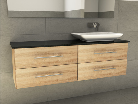 Flex Badmöbel 160, Eiche Gold, Keramik Waschbecken,...