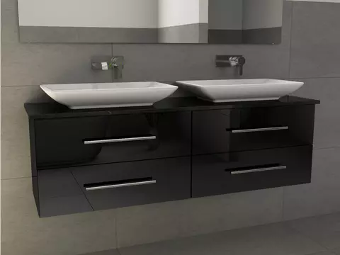 Flex Badmöbel 160, Schwarz Hochglanz Lackiert,...