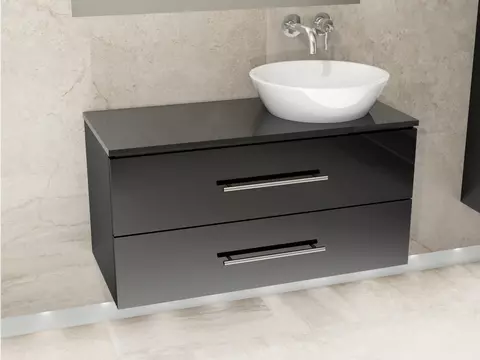 Flex Badmöbel 100, Schwarz Hochglanz Lackiert,...