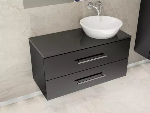 Flex Badmöbel 100, Schwarz Hochglanz Lackiert,...