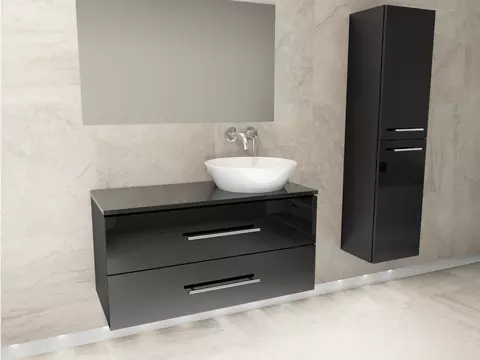 Flex Badmöbel 100, Schwarz Hochglanz Lackiert,...