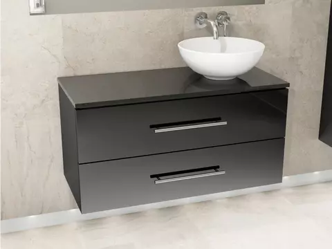 Flex Badmöbel 100, Schwarz Hochglanz Lackiert,...