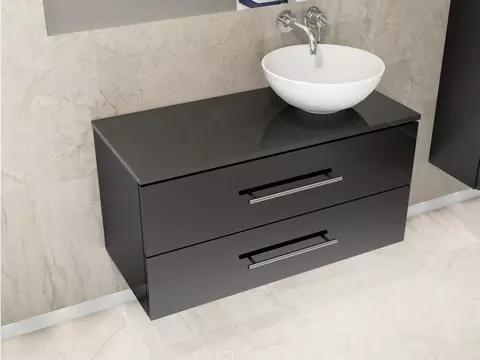 Flex Badmöbel 100, Schwarz Hochglanz Lackiert,...