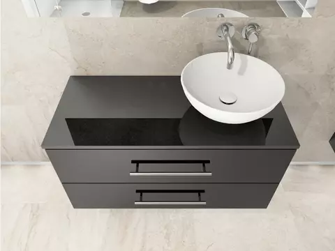 Flex Badmöbel 100, Schwarz Hochglanz Lackiert,...