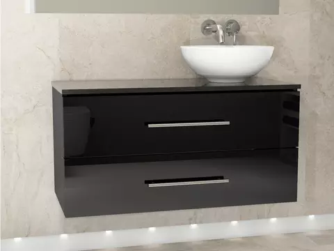 Flex Badmöbel 100, Schwarz Hochglanz Lackiert,...