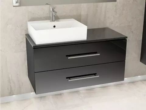 Flex Badmöbel 100, Schwarz Hochglanz Lackiert,...