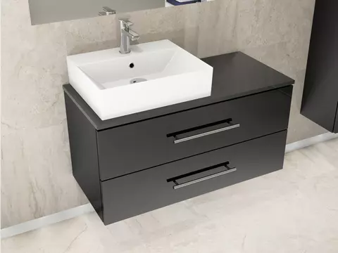 Flex Badmöbel 100, Schwarz Hochglanz Lackiert,...