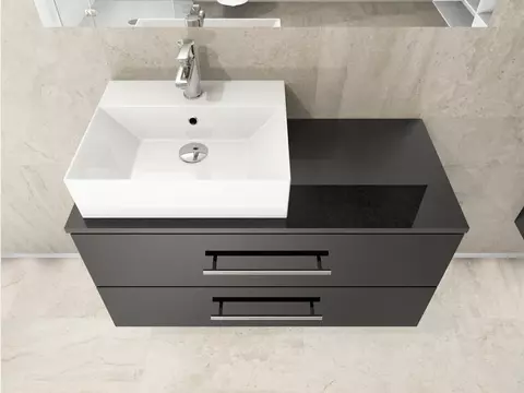 Flex Badmöbel 100, Schwarz Hochglanz Lackiert,...
