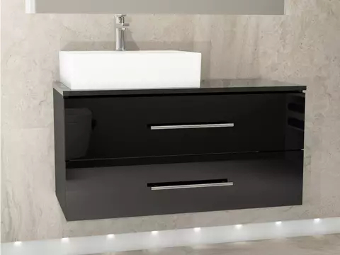Flex Badmöbel 100, Schwarz Hochglanz Lackiert,...
