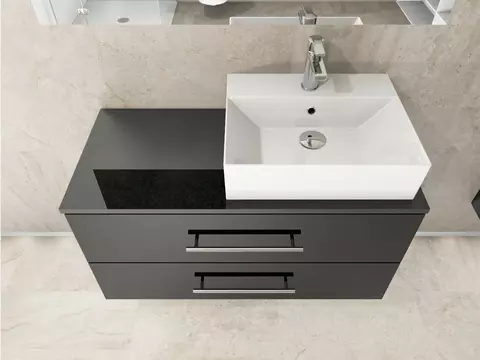 Flex Badmöbel 100, Schwarz Hochglanz Lackiert,...