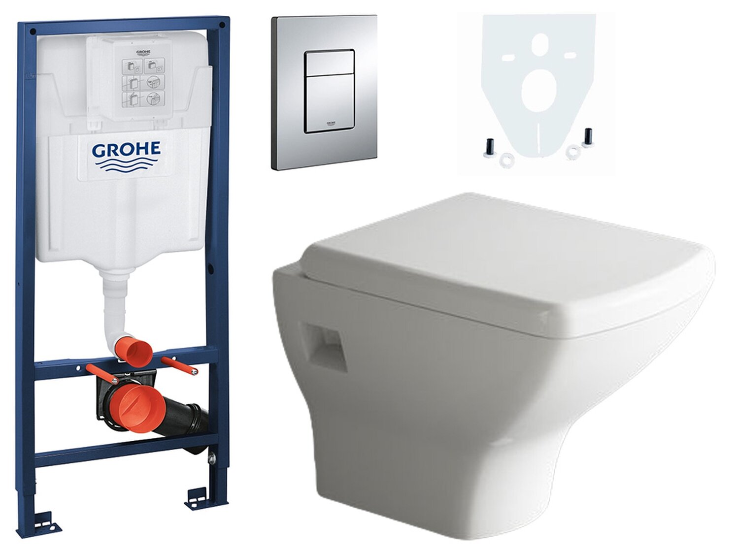 Grohe &amp; Aqua Bagno WCSet.02.RAPID.1 Sp&uuml;lkasten Grohe Rapid SL Vorwandelement + Wand WC + Dr&uuml;ckerplatte