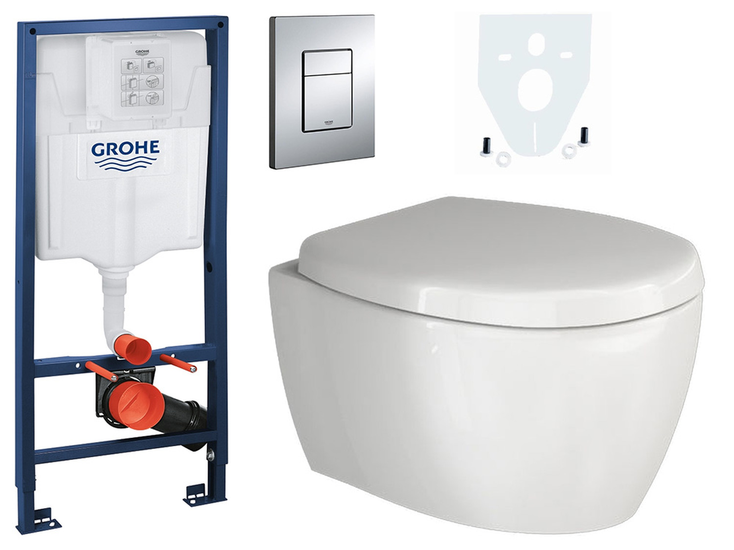 Grohe &amp; Aqua Bagno WCSet.10.RAPID.1 Sp&uuml;lkasten Grohe Rapid SL Vorwandelement + Wand WC + Dr&uuml;ckerplatte